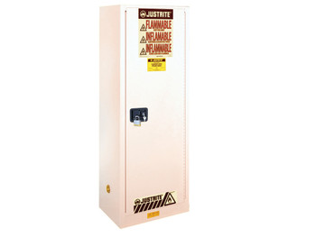 Justrite Sure-Grip Ex Slimline Flammable Safety Cabinet - Cap. 22 Gallons - 3 Shelves - 1 M/C Door - White - 892205