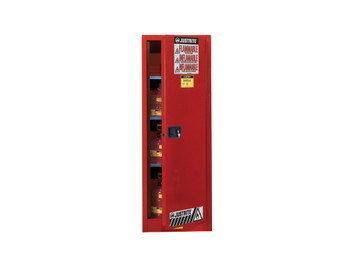 Justrite Sure-Grip Ex Slimline Flammable Safety Cabinet - Cap. 22 Gallons - 3 Shelves - 1 S/C Door - Red - 892221