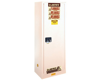 Justrite Sure-Grip Ex Slimline Flammable Safety Cabinet - Cap. 22 Gallons - 3 Shelves - 1 S/C Door - White - 892225