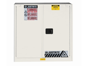 Justrite Sure-Grip Ex Flammable Safety Cabinet - Cap. 30 Gallons - 1 Shelf - 2 Self-Close Doors - White - 893025