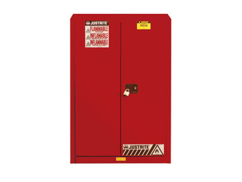 Justrite Sure-Grip Ex Flammable Safety Cabinet - Cap. 45 Gallons - 2 Shelves - 2 Self-Close Doors - Red - 894521
