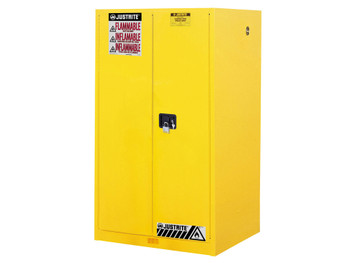 Justrite Sure-Grip Ex Flammable Safety Cabinet - Cap. 60 Gallons - 2 Shelves - 2 Manual-Close Doors - Yellow - 896000
