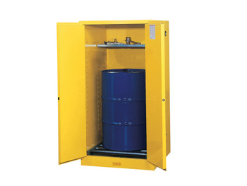 Justrite Sure-Grip Ex Vertical Drum Safety Cabinet And Drum Rollers - Cap. 55 Gal. - 1 Shlf - 2 S/C Doors - Yellow - 896270