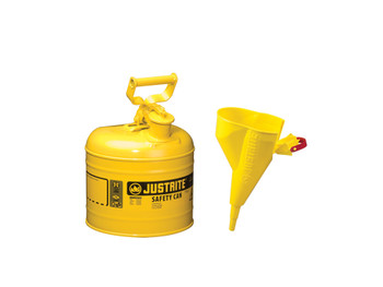 Justrite Type I Steel Safety Can For Flammables - Funnel 11202Y - 2 Gallon - S/S Flame Arrester - S/C Lid - Yellw - 7120210
