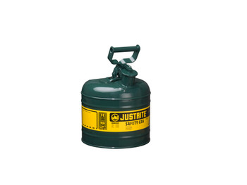 Justrite Type I Steel Safety Can For Flammables - 2 Gallon - S/S Flame Arrester - Self-Close Lid - Green - 7120400