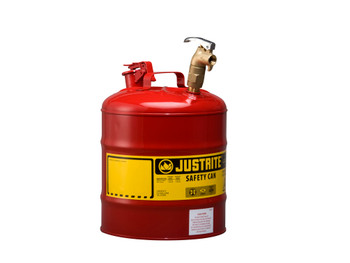 Justrite Type I Dispensing Safety Can - 5 Gallon - Top 08902 Brass Faucet - S/S Flame Arrester - Steel - Red - 7150157