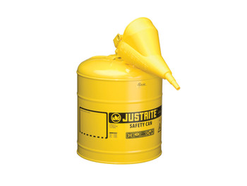 Justrite Type I Steel Safety Can For Flammables - Funnel 11202Y - 5 Gallon - S/S Flame Arrester - S/C Lid - Yellw - 7150210