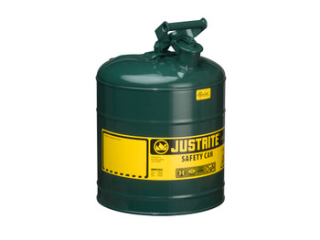 Justrite Type I Steel Safety Can For Flammables - 5 Gallon - S/S Flame Arrester - Self-Close Lid - Green - 7150400