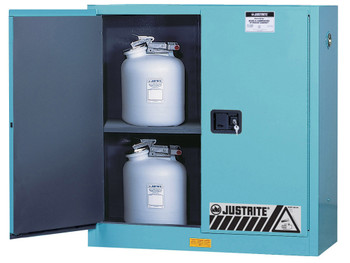 Justrite Chemcor Corrosives/Acids Safety Cabinet - Cap 30 Gallons - 1 Shelf - 2 Manual-Close Doors - Blue - 8930022