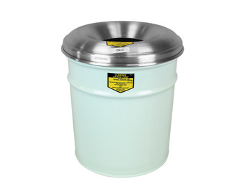 Justrite Cease-Fire Waste Receptacle - Safety Drum Can With Aluminum Head - 4.5 Gallon - White - 26604W