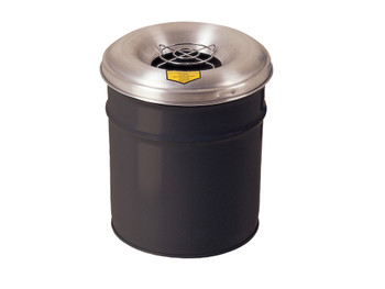 Justrite Cease-Fire Ash And Cigarette Butt Receptacle Drum With Aluminum Head W/Grill Guard - 4.5 Gal - Black - 26624K