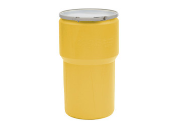 Eagle Lab Pack Open Head Poly Drum - 14 Gallon - Metal Lever-Lock - 1x2" 1x3/4" Bung Holes - Yellow - 1610MBG1