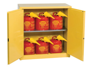 Eagle Flammables Safety Cabinet Combo - 30 Gallon Yellow - 2 Door - Manual Close with 6 UI50FS Safety Cans  - 1932XSC6