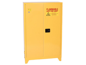Eagle Tower Safety Cabinet - 45 Gallon - 2 Shelves - 2 Door - Manual Close - Yellow - 1947XLEGS