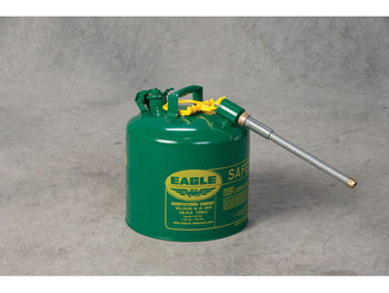 Eagle Type II Steel Safety Can for Combustibles - 5 Gallon - 5/8" Metal Hose - Green - U251SX5G
