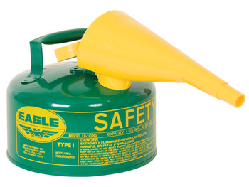 Eagle Type I Steel Safety Can for Combustibles - 1 Gallon - with Funnel - Arrester - Green - UI10FSG