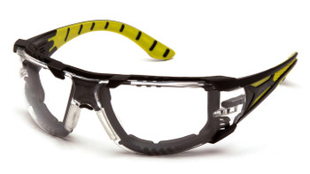 Pyramex Endeavor Plus Black Green Foam Padded Frame/Clear H2Max Anti-Fog Lens Safety Eyewear