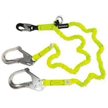 Safewaze PRO 6' Stretch Internal Energy Absorbing Lanyard: Dual Leg, O-ring, Alu Rebar Hooks - FS66150-ALU