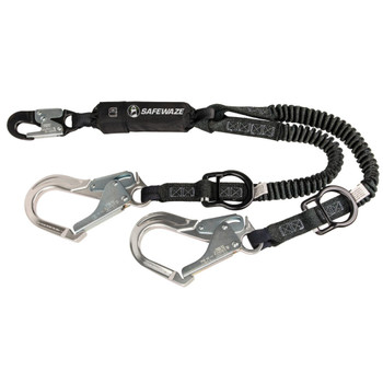 Safewaze PRO 6' Stretch Energy Absorbing Lanyard: 12' FF Dual Leg, Alu Rebar Hooks, Rescue Rings - FS88761-FF-ALU