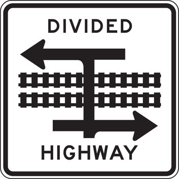 Rail Sign: Divided Highway with Light Rail Transit Crossing (T-Intersection) 24" x 24" Engineer-Grade Prismatic 1/Each - FRR746RA