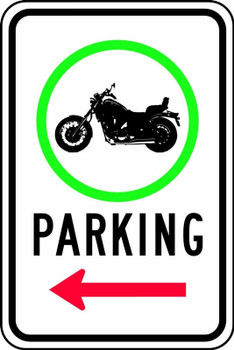 Traffic Sign: (Motorcycle Graphic) Parking (Left Arrow) 18" x 12" Engineer-Grade Prismatic 1/Each - FRR783RA