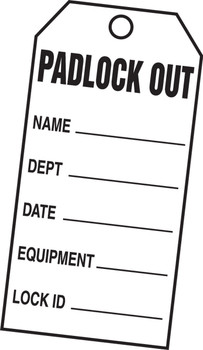 PADLOCK OUT TAG 3" x 1 1/2" PF-Cardstock 100/Pack - KCC312