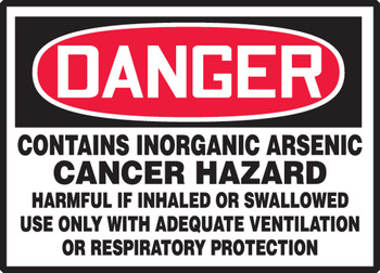 OSHA Danger Safety Label: Contains Inorganic Arsenic - Cancer Hazard - Harmful If Inhaled Or Swallowed 3 1/2" x 5" Adhesive Vinyl 5/Pack - LCAW040VSP