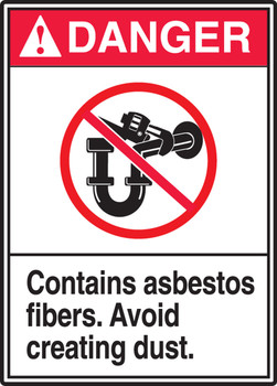 ANSI Danger Safety Labels: Contains Asbestos Fibers - Avoid Creating Dust. 5" x 3 1/2" Adhesive Dura Vinyl 1/Each - LCAW150XVE