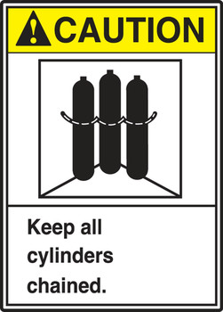 ANSI Caution Safety Label: Keep All Cylinders Chained. 5" x 3 1/2" Adhesive Dura Vinyl 1/Each - LCPG600XVE