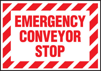 Safety Label: Emergency Conveyor Stop 3 1/2" x 5" Adhesive Dura Vinyl 1/Each - LECN505XVE