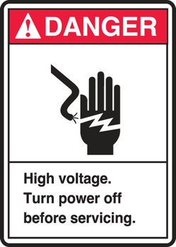 ANSI Danger Safety Label: High Voltage - Turn Power Off Before Servicing 5" x 3 1/2" Adhesive Vinyl 5/Pack - LELC025VSP