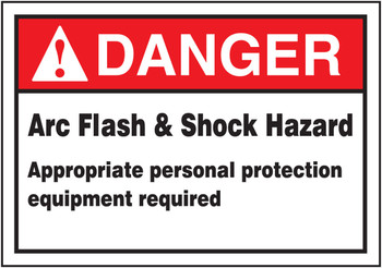 ANSI Danger Arc Flash Protection Label: Arc Flash & Shock Hazard - Appropiate Personal Protection Equipment Required 3 1/2" x 5" Adhesive Dura-Vinyl - LELC132