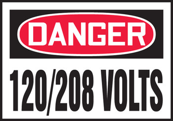 OSHA Danger Safety Label: 120/208 Volts 3 1/2" x 5" - LELC154XVE