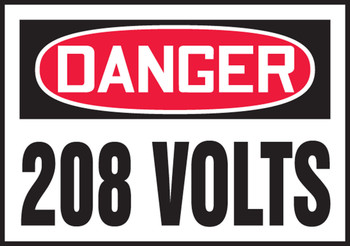 OSHA Danger Safety Label: 208 Volts 3 1/2" x 5" - LELC155VSP