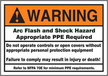 Arc Flash Protection Labels: Arc Flash and Shock Hazard PPE Required 3 1/2" x 5" Adhesive Dura-Vinyl 1/Each - LELC380