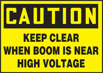 OSHA Caution Safety Label: Keep Clear When Boom Is Near High Voltage 3 1/2" x 5" Adhesive Vinyl 5/Pack - LELC611VSP