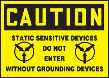 OSHA Caution Safety Label: Static Sensitive Devices - Do Not Enter Without Grounding Devices 5" x 7" Adhesive Vinyl 5/Pack - LELC628VSP