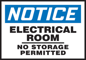 OSHA Notice Electrical Safety Labels: Electrical Room - No Storage Permitted 3 1/2" x 5" Adhesive Dura Vinyl 1/Each - LELC804XVE