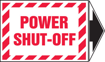 Safety Label: Power Shut-Off With Arrow 3 1/2" x 5" + arrow Adhesive Vinyl 5/Pack - LELC923VSP