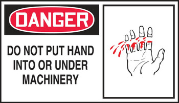 OSHA Danger Safety Label - Do Not Put Hand In Or Under Machinery 4" x 7" - LEQM023XVE