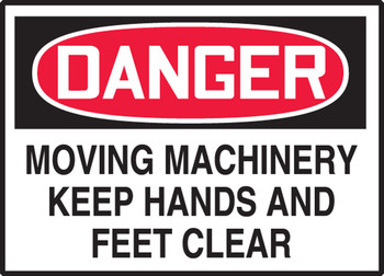 OSHA Danger Safety Label: Moving Machinery - Keep Hands And Feet Clear 3 1/2" x 5" Adhesive Vinyl 5/Pack - LEQM032VSP
