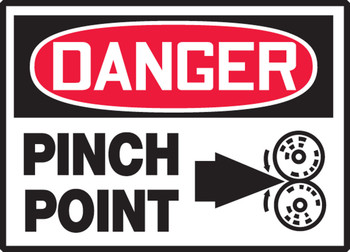 OSHA Danger Safety Label: Pinch Point (Arrow and Graphic) 3 1/2" x 5" Adhesive Vinyl 5/Pack - LEQM103VSP