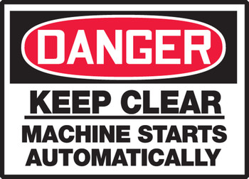 OSHA Danger Safety Label: Keep Clear - Machine Starts Automatically 3 1/2" x 5" Adhesive Vinyl 5/Pack - LEQM128VSP