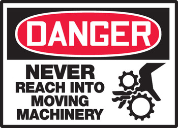 OSHA Danger Safety Label: Never Reach Into Moving Machinery 3 1/2" x 5" Adhesive Vinyl 5/Pack - LEQM141VSP