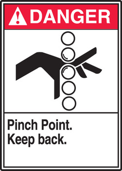 ANSI Danger Safety Label: Pinch Point. Keep Back. 5" x 3 1/2" Adhesive Dura Vinyl 1/Each - LEQM142XVE