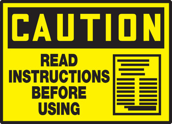 OSHA Caution Safety Label: Read Instructions Before Using 3 1/2" x 5" Adhesive Dura Vinyl 1/Each - LEQM643XVE