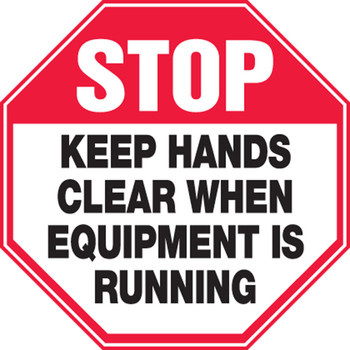 Stop Safety Label: Keep Hands Clear When Equipment is Running 4" x 4" Adhesive Vinyl 5/Pack - LEQM944VSP