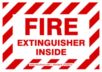 Fire Extinguisher Label: Fire Extinguisher Inside (Striped Red On White) 3 1/2" x 5" - LFXG515VSP
