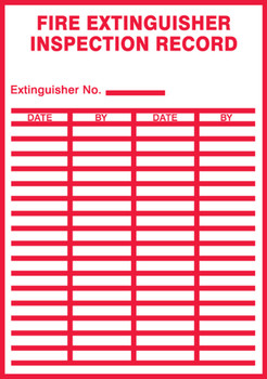 Fire Safety Label: Fire Extinguisher Inspection Record (Red On White) 5" x 3 1/2" - LFXG529XVE