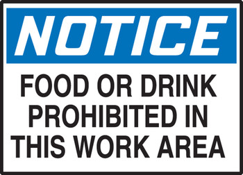 OSHA Notice Safety Label: Food Or Drink Prohibited In This Work Area 3 1/2" x 5" Adhesive Vinyl 5/Pack - LHSK886VSP